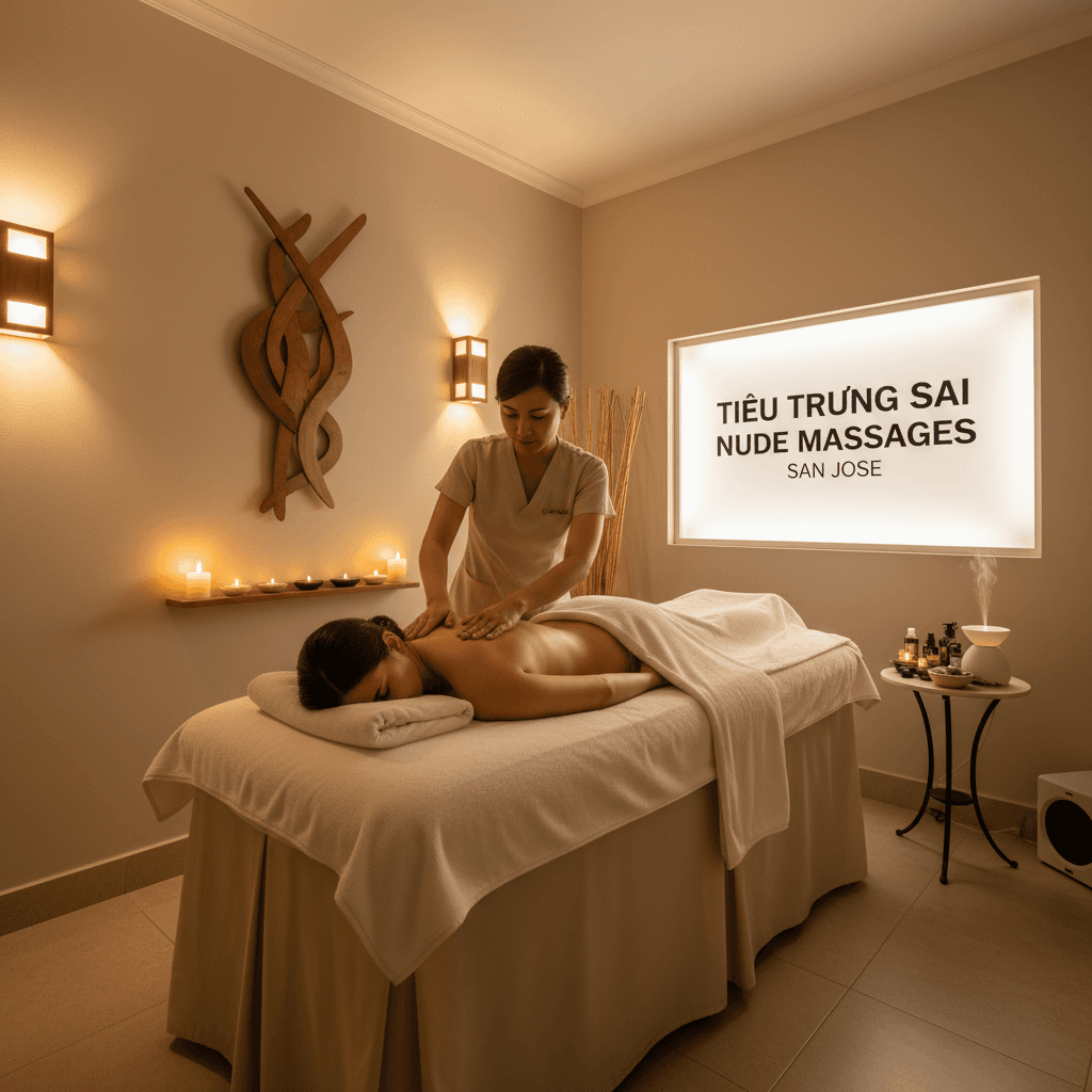 Calm massage room with a masseuse giving a back massage in a serene setting.